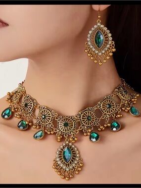 Dubai 14k gold plated Necklace with Earrings Set